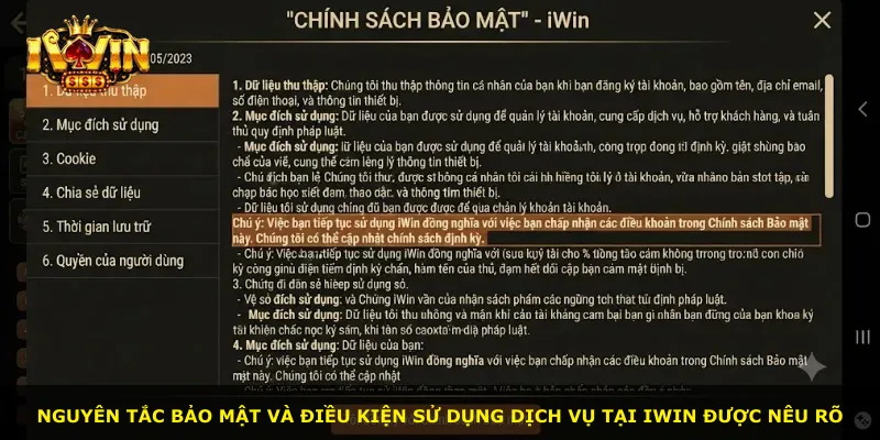 Nguyên tắc bảo mật và điều kiện sử dụng dịch vụ tại iWin được nêu rõ