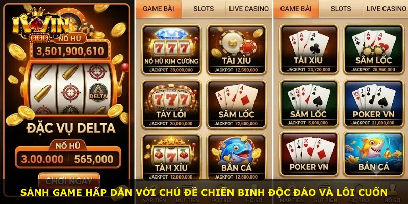Sảnh game hấp dẫn với chủ đề chiến binh độc đáo và lôi cuốn